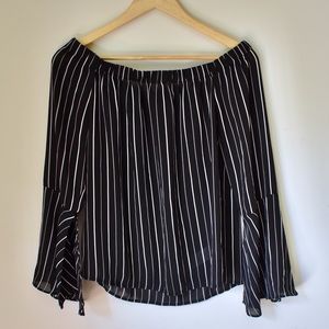 ❤️SOLD❤️ Striped Off-the-shoulder Bell Sleeved Top